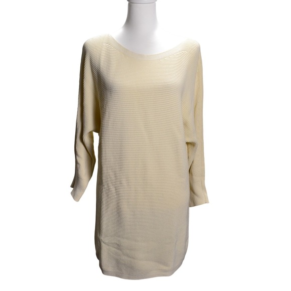 Talbots Sweaters - Talbots Cream Ribbed Boat Neck Dolman Sleeve Long Line Sweater Size‎ L